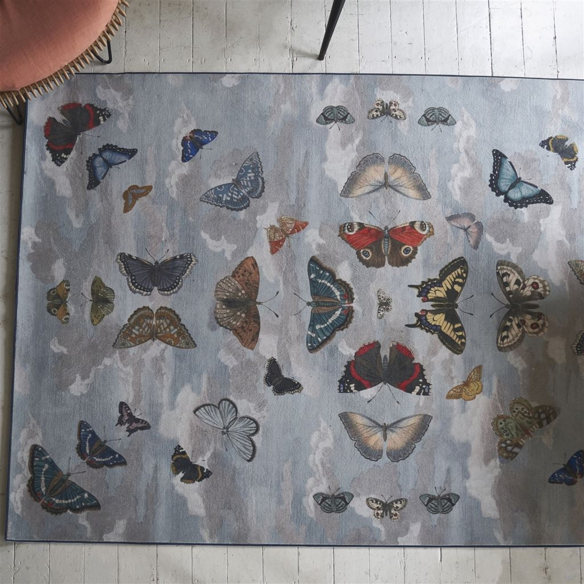 Mirrored Butterflies Rug In Sky Blue By Designer John Derian